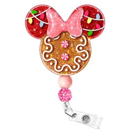 JoySolar Christmas Badge Reel Retractable - Cute Gingerbread Mouse Retractable ID Name Card Badge Reel Holder with Alligator Clip, Nurse Office Medical Worker Student Accessories Gifts