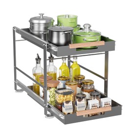 Under Sink Organizer, Pull Out Cabinet Organizer 2 Tier Slide Out Sink Shelf Cabinet Storage Metal Shelves, Sliding Under Sink Storage for Kitchen Bathroom Laundry Cabinet, 1 Pack (Gray)