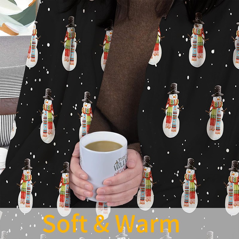 JOOCAR Christmas Snowman Throw Blanket Winter Black Happy New Year