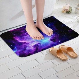 Feelyou Galaxy Bath Mats for Bathroom Non Slip Floor Mats Purple Blue Universe Starry Sky Bath Rugs Set Ultra Thick Soft Microfiber Outer Space Door Mats for Kitchen/Living Room Bedroom Decor 20"x32"