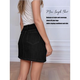 VAYEAH Denim Skorts for Women High Waisted Mini Skirt Trendy Stretchy Jean Skirt with Shorts, Side Silt, Pockets Black L