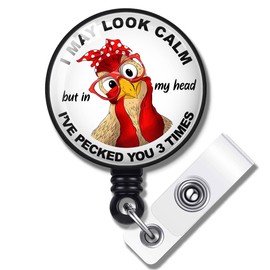 Funny Chicken Badge Reel Holder Retractable with ID Clip for Office Worker Doctor Nurse Volunteer Teacher Student Lab Technician