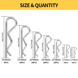 200 Piece Split Pin Assortment, Stainless Steel RC Clips, Cotter Pins, Spring Plug Set, Body Clips, Safety Cotter Pins, Retaining Pins Clips for Tractors, Lawnmowers, Cars