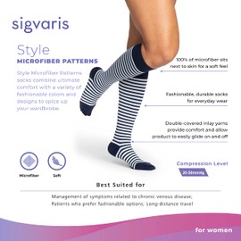 Sigvaris Women’s Style Microfiber Patterns 830 Closed Toe Calf-High Socks 20-30mmHg - Royal Blue Argyle - Large Short