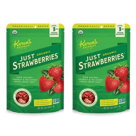 Karen's Naturals Organic Freeze-Dried Strawberries, 4oz, Pack of 2 - Crunchy, Flavor Packed Freeze Dried Fruit Snack, Organic Strawberries, Healthy Snack for Kids & Adults, No Added Sweeteners