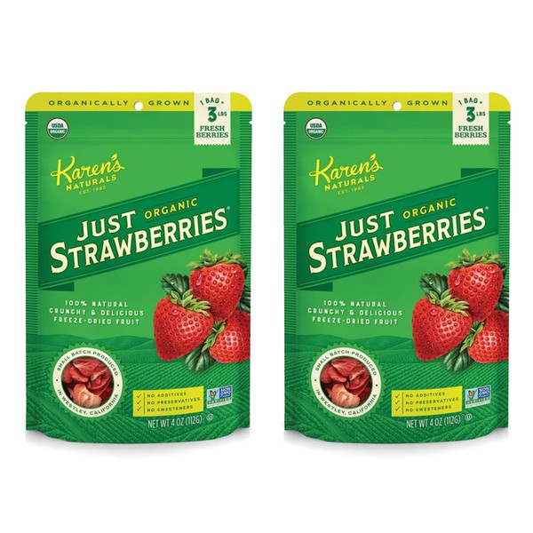 Karen's Naturals Organic Freeze-Dried Strawberries, 4oz, Pack of 2 -
