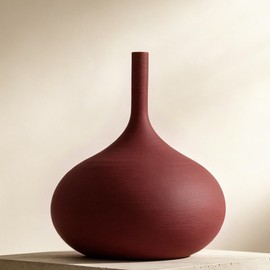 DecoVlog Ceramic Vases, 7.87 Inch Tall Modern Boho Vases, Matte Minimalist Decorative Vases for Home Decor, Centerpiece, Living Room, Bookshelf and Entryway Table, Matte Burgundy