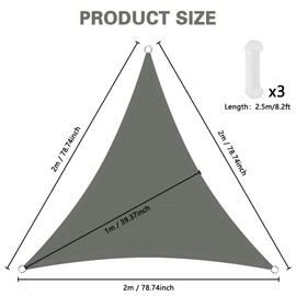 OFFCUP Sun Shade Sail, 2x2x2m Awning Canopy, 160gsm Waterproof Shade Sail Garden Sun Sail Patio Canopy 95% UV Block with Free Rope, for Outdoors, Garden, Patio, Yard, Party (Grey)
