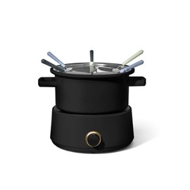 Electric Fondue Set with 3 Qt Stainless Steel Pot, 2 Qt Ceramic Insert, Black, 6 Color-Coded Forks, Adjustable Temperature Control