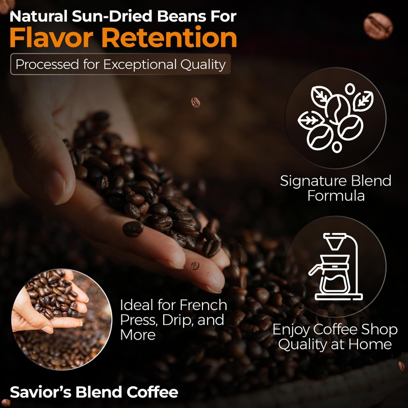 Savior's Blend Coffee Premium Espresso Ground Coffee, Dark Roast, Colombian-Ethiopian-Peruvian