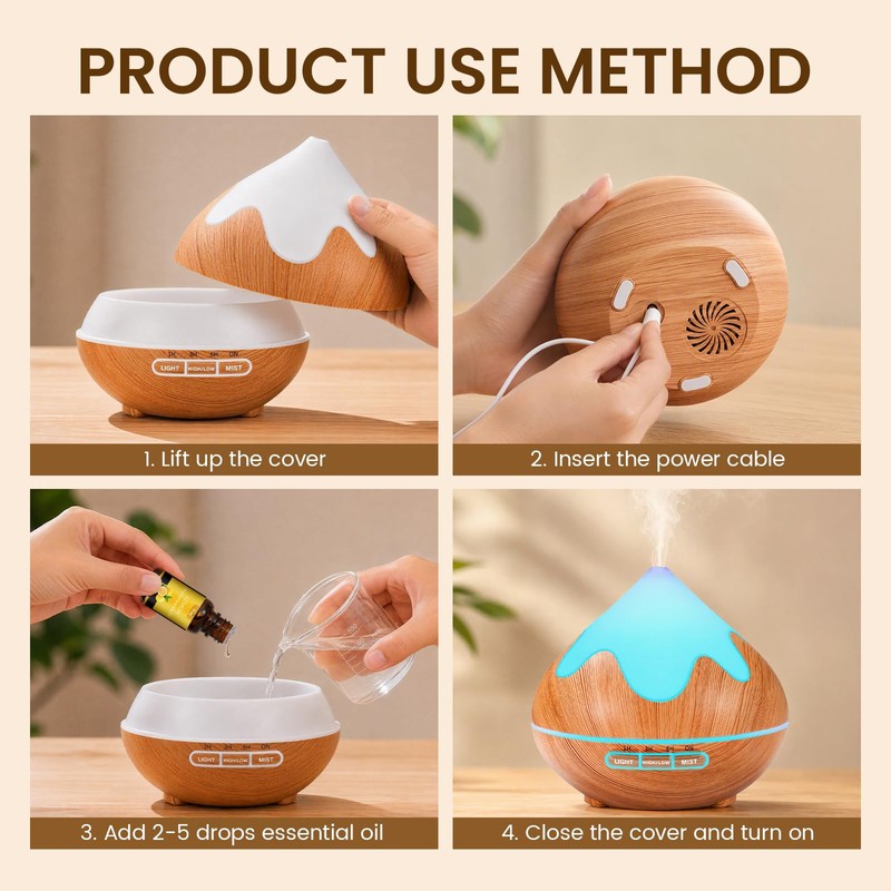 Essential Oil Diffuser for Home,500ML Aromatherapy Diffuser,Ultrasonic Cool Mist Humidifier