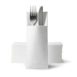 Airlaid 50 White Cutlery Napkins, Cutlery Pockets with Napkin 32cm x 40cm, Wedding Cutlery Bag
