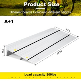 Threshold Ramp 2 inch Rise Modular Aluminum Entry Ramp 800 LBS Capacity 34 inch Wide Door Ramp for Wheelchairs Scooters Power Chairs Non-Slip Mobility Ramp for Home Doorways