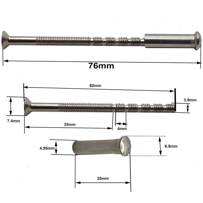 M4 x 60mm Chrome Door Handle Screws with Chrome Security