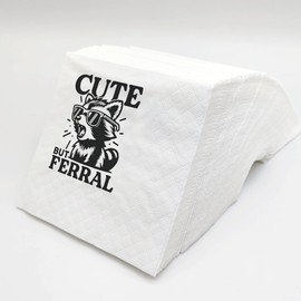 SharkBliss Funny Sarcastic Quotes Cocktail Napkins, 100 Pack Cute But Ferral Funny Adult Joke Raccoon Wildlife Humor Cocktail Napkins For Birthday Holiday Party 2-Ply, 5x5"" (Cute But Ferral)