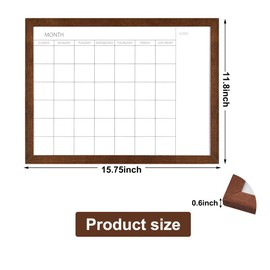 TORASO Dry Erase Monthly Calendar Board, Solid Wood Frame Magnetic Whiteboard for Wall, Office/School/Home, Walnut Brown Frame Hanging Board 11.8"x 15.7"(YL-WB-3040-A)