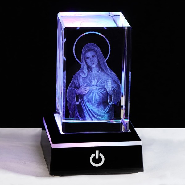 3D Crystal Engrave Virgin Mary Figurine Statue with LED Base