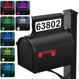 Solar Backlit Address Sign for Mailbox, RGBW House Number Plaque Double Side Illuminated Design IP65 Waterproof, Easy to Install Mailbox Topper for Vistor, Mailman, UberEats, Emergency Service