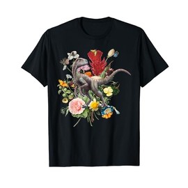 Cottagecore Velociraptor Dinosaur Flower Botanical Vintage T-Shirt