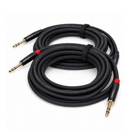 KOOKFJLLZ 1/4 Inch TRS Cable 10FT 2-Pack, 6.35mm Balanced OFC Gold Plated Braided Instrument Cable, Triple-Layer Shielded for Guitar, Bass, Keyboard, Mixer, Amplifier and Studio Monitor