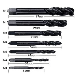 Kimlonton 7pcs Spiral Tap Threading Tap Set Tap Drill Set HSS Spiral Groove Tap Spiral Groove Tap Drill Bit for Tap and Drill Hole Threading Tap M3 M4 M5 M6 M8 M10 M12
