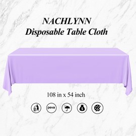 NACHLYNN 6 Pack Disposable Plastic Tablecloths 54 x 108 Inch Lavender Rectangle Table Cover for Holiday Party Engagement Weddings Baptism Birthday Decoration