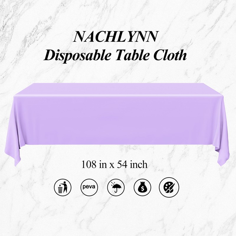 NACHLYNN 6 Pack Disposable Plastic Tablecloths 54 x 108 Inch