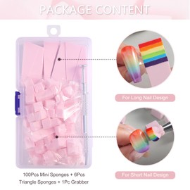 SUTOKAKA 100Pcs Mini Nail Sponges with 6Pcs Triangle Makeup Beauty Wedges for Ombre Disposable Nail Art Sponge Gradient Aura Manicure Tools Nail Brush with Grabbing Pen for Home Salon, Pink