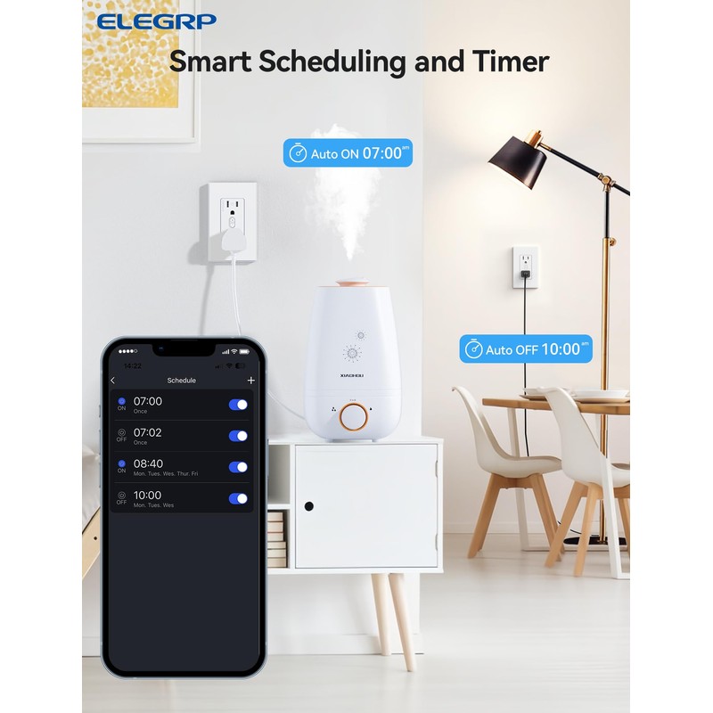 ELEGRP Smart in-Wall Outlet, 2.4GHz Wi-Fi Smart Receptacle Compatible with
