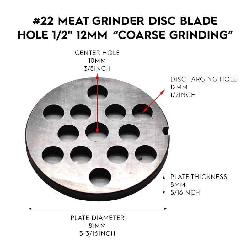 1 Pack #22 Meat Grinder Plate Disc Blade, Reversible Use