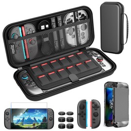 Switch 2 ケース セット HEYSTOP 大容量収納バッグ PC格子柄 Switch 2 カバー 9Hガラスフィルム 親指キャップ付 防汚 耐衝撃 EVA素材 ドック対応 全面保護型 ダブルファスナー 旅行用 ゲームカード12枚 ソフト/ケーブル/イヤホン収納可 持ち運び便利