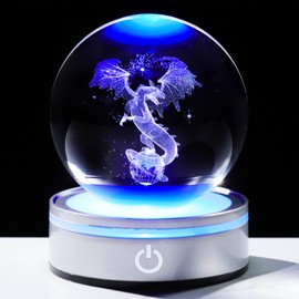 Arikyrist 3.15in. 3D Dragon Crystal Ball Gifts for Women Men, K9 Crystal Decorative Ball Engraved Dragon Figurine Paperweight with LED Light Base for Home Office Decoration for Birthday Christmas