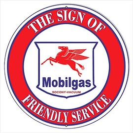 Victory Vintage Signs Large Mobil-Gas Oil The Sign of Friendly Service Gas Station Sign