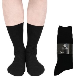 Fukusuke 155N58A7 Men's Business Crew Length Socks, 5 Pairs Set, Antibacterial, Odor Resistant, Reinforced Toe Heel, Casual, Washable, Made in Japan, Tear Resistant, Fukusuke, Black x 5, 27.0 to 29.0