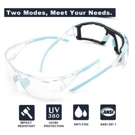 UKNOW Safety Glasses - Anti Fog Wraparound Lenses - Removable Foam Gasket - ANSI Z87.1 Protective Eyewear - Impact Resistant
