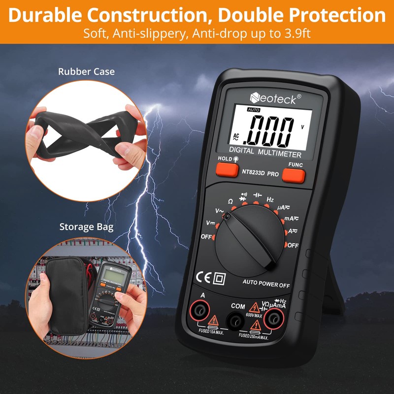 Neoteck Auto Ranging Digital Multimeter, AC/DC Amp Ohm Voltage Tester