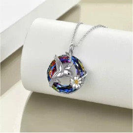 Fashion Jewelry HUMMINGBIRD URN CREMATION ASHES pendant 18" 925 Sterling Silver plated Necklace