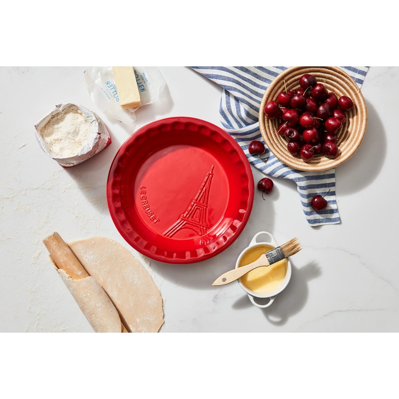 Le Creuset Eiffel Tower Collection Stoneware Pie Dish, 9", Cerise
