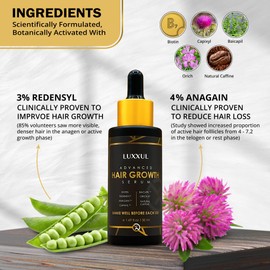 LUXXUL Hair Growth Support Serum, 50ML - Natural Actives Redensyl Hair Serum for Healthier, Thicker and Fuller Looking Hair - Made in USA