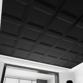 Art3d 12-Pack Square Black Drop Ceiling Tile 2ft x 2ft, PVC Ceiling Panel 24 x 24in.