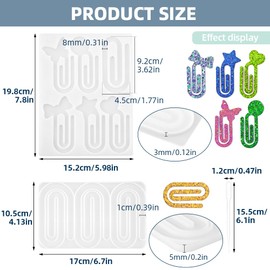 2pcs Paperclip Bookmark Mold, 9-Cavity Silicone White Resin Bookmark Molds