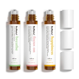 Benatu Essential Oil Blends Set (Breathe, Focus on, Happiness), Natural Aromatherapy Roll On for Massage, Body Skin Care, Home - Natural Fragrance Gift Roller for Women and Men