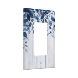 Watercolor Blue Eucalyptus Leaves Wooden Board 1 Gang Single Rocker Light Switch Cover Decorative Electrical Wall Plate Decora Outlet Light Switch Cover GFCI Receptacle Faceplate 4.5 * 2.8 inches