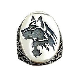 Wolf Ring, Celtic Wolf Head Ring for Men, Norse Viking Wolf Signet Ring Wolf Jewelry, Punk Wolf Totem Ring Hip Hop Wolf Band Ring Gothic Wolf Animal Ring (8)
