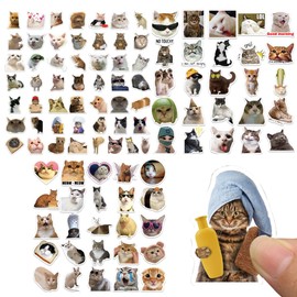 EIROVYA Funny Cat Stickers Set, Cute Cat Stickers, Waterproof Vinyl Stickers, Aesthetic Stickers for Cat Lovers, Water Bottles, Scrapbook, Phone (Cat, Shape), 100 Pieces, bronze