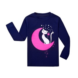 Tkiames Girls’ Pyjamas with Giraffe Design, Cotton, Long Sleeve Pyjamas - Moon Cat