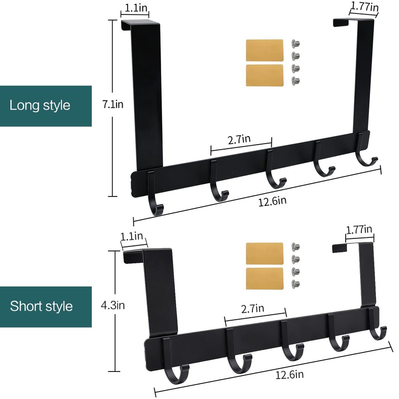 LFSEMINI 2 Pack Over Door Hook Hanger, Black/White, Long/Short, Heavy-Duty