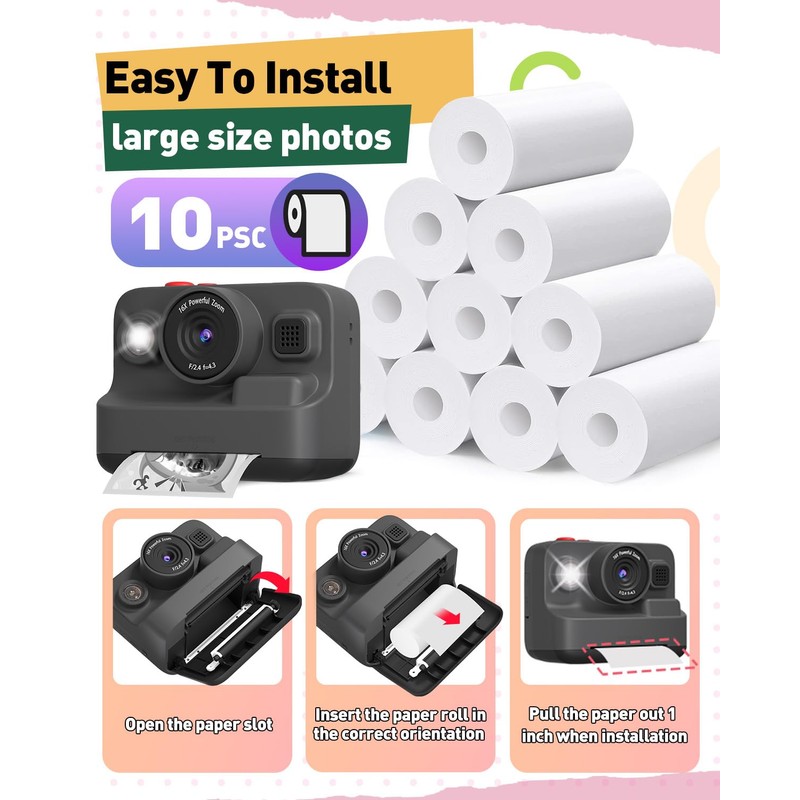 Yehtta 10 Rolls Kids Instant Camera Print Paper, Photo Printer