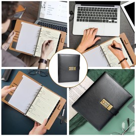 BTSFTOGET Lockable Password Book with Alphabetical Tabs, 302 Pages Vintage Black PU Hardcover Internet Address & Password Organizer Logbook, A5 Refillable Pages Large Print 576 Entries, for Seniors