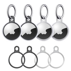 [4Pack] Stouchi AirTag Keyring Stainless Steel Air Tag Case Holder Cover with 4 Keychains Simple Set-up Slim Design for AirTags Key Finder Air Tags Accessories